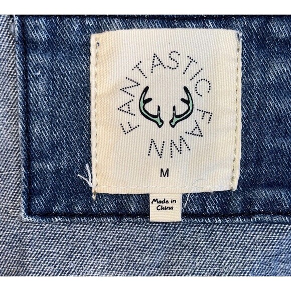 Fantastic Fawn Denim Jacket Womens Medium Silver Fringe Back Blue Jean Jacket - Picture 3 of 14